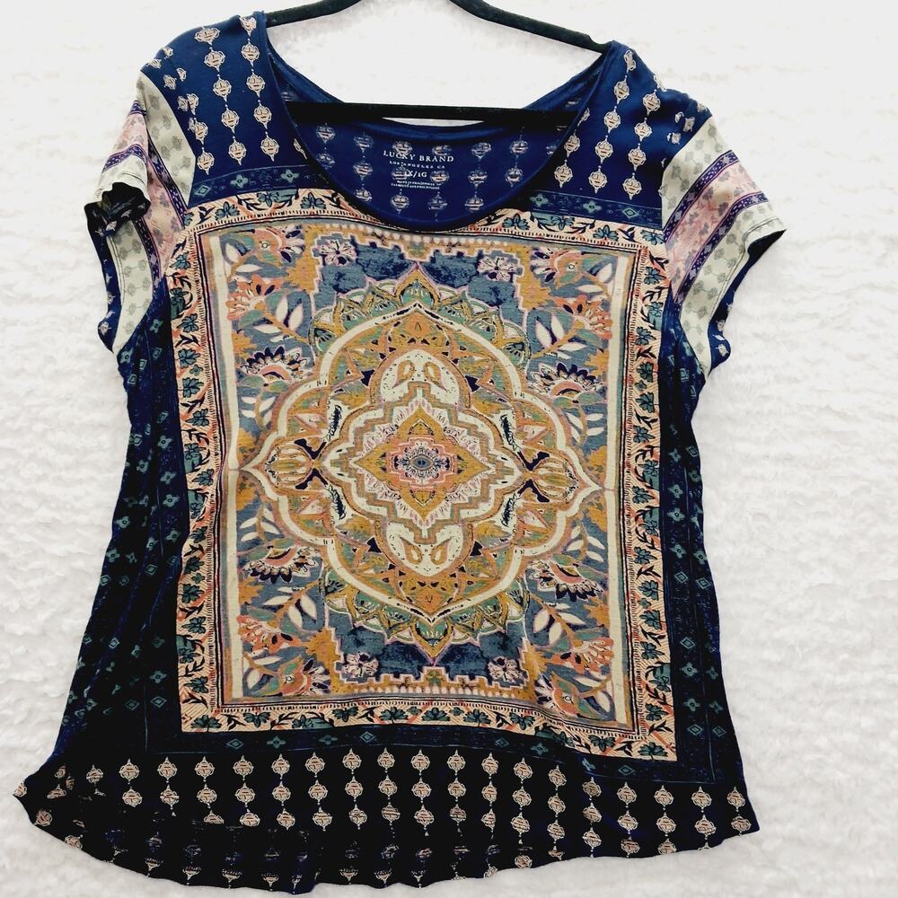 T-Shirt Navy Mandala Boho Whimsycore Festival Y2K Resortwear Artsy Travel Sz 1X
